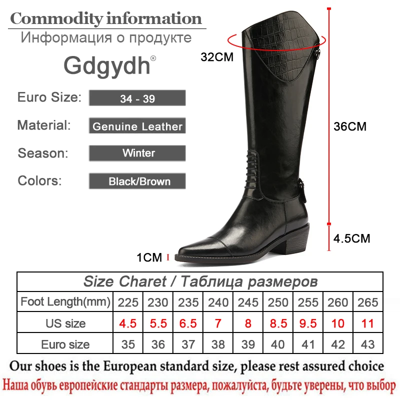 

Gdgydh Genuine Leather Womens Leather Riding Boots Pointed Toe Boots Buckle Blocl Heel Comfortable Knee High Wide Calf With Zip