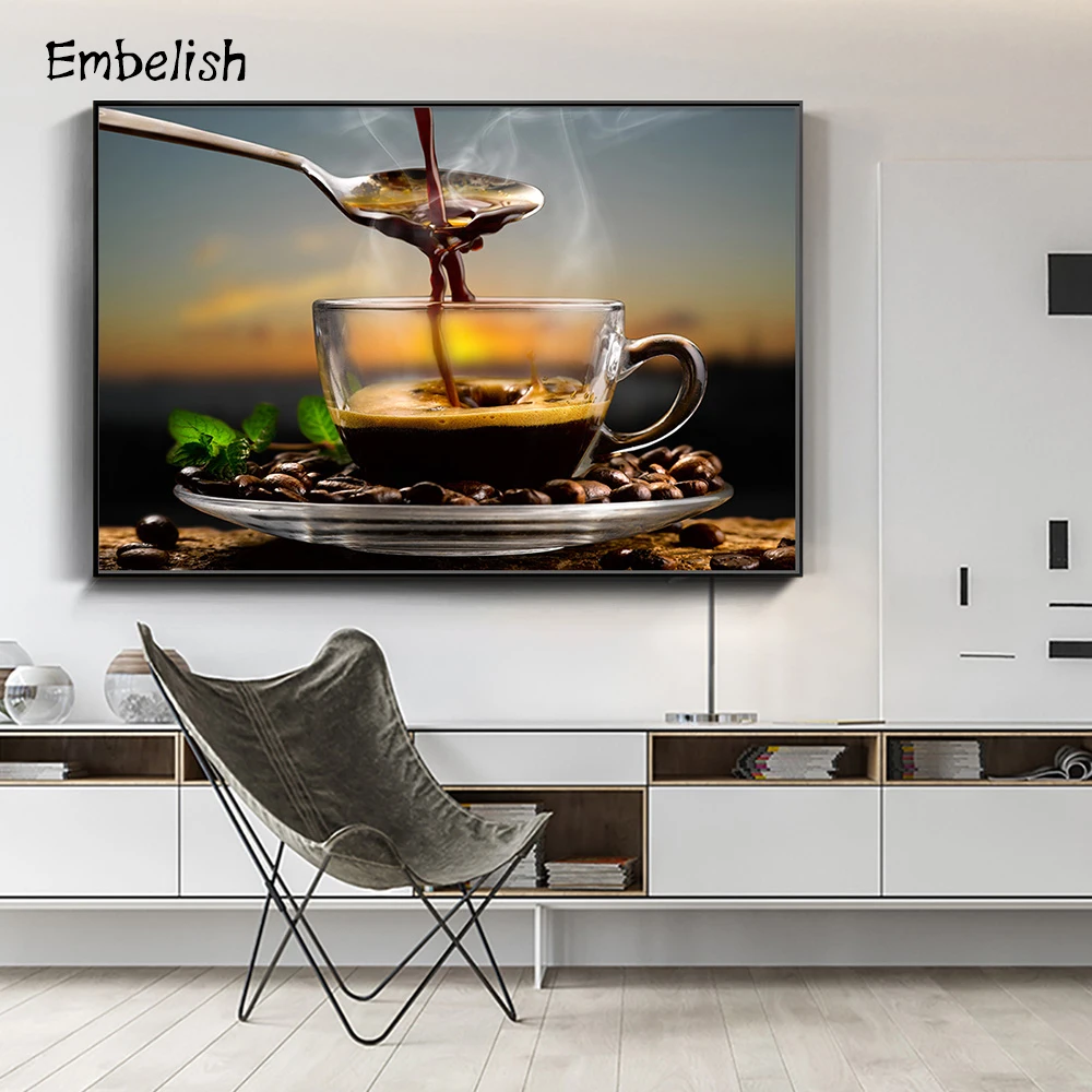 

Embelish 1 Pieces Coffee Tea Wall Art Pictures For Living Room Modern Home Decor Kitchen Fashion Posters HD Canvas Paintings