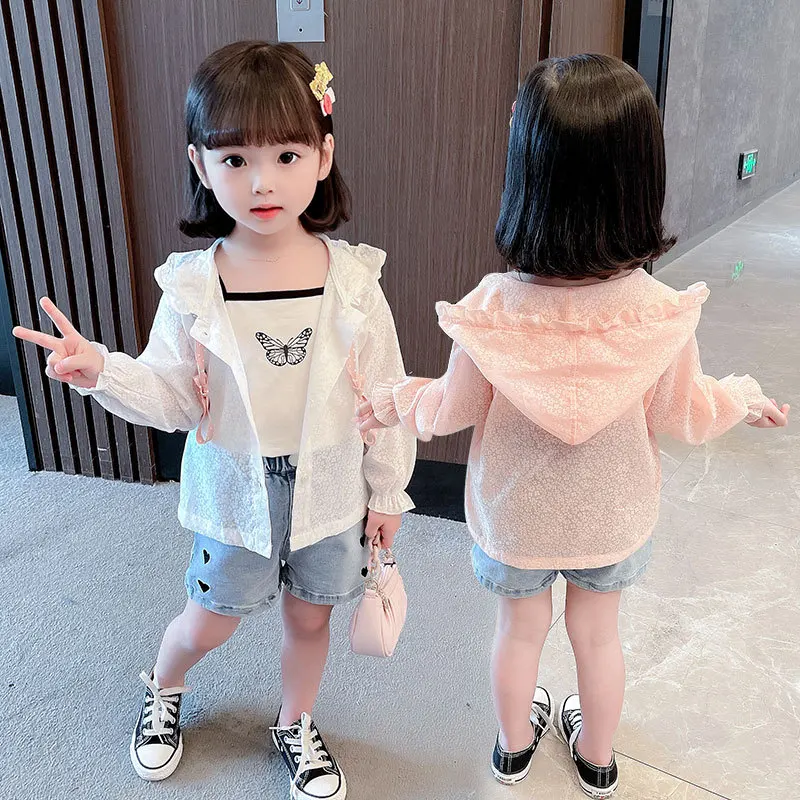 

The New Cute Baby Girls Jacket Hooded Coats Sunscreen Baby Girls Long Sleeved Summer Sun Protection Kids Dinosaur Outwear