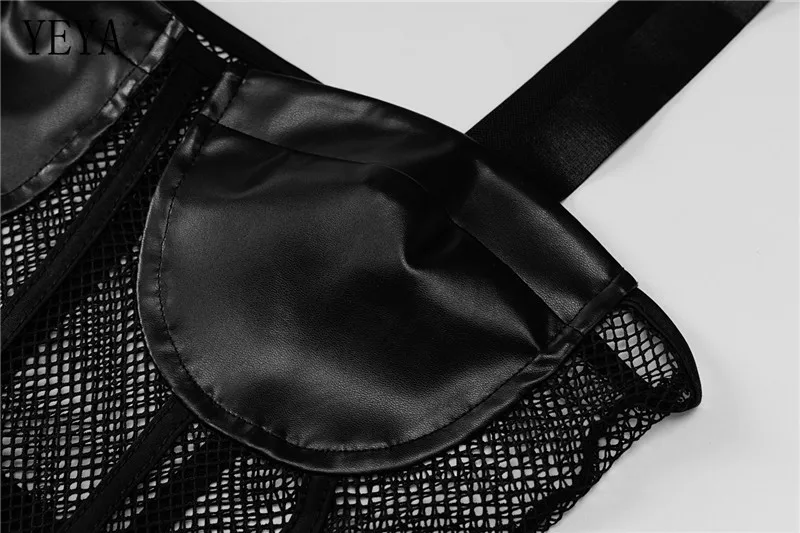 

YEYA Mesh Patchwork See Through Mini Pencli Dresses Square Collar Spaghetti Strap Sleeveless Off Shoulder Casual Elegant Party