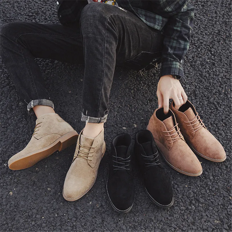 

2020 New Autnmn Winter Men's Ankle Boot Fashion Wild Suede Ankle Boot Man Pointed Lace up Retro style Casual Ankle boot 39-46