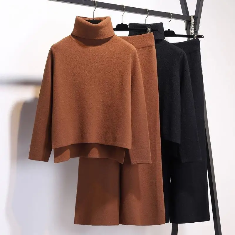 Комплекты из 2 предметов однотонные женские пуловеры с высоким воротом широкие