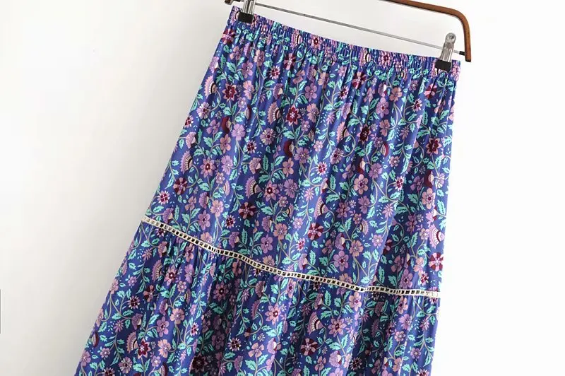 Boho chic хиппи Женская пляжная Цветочная юбка с кисточками богемная юбка с высокой эластичной талией А-силуэт Макси Юбка Femme