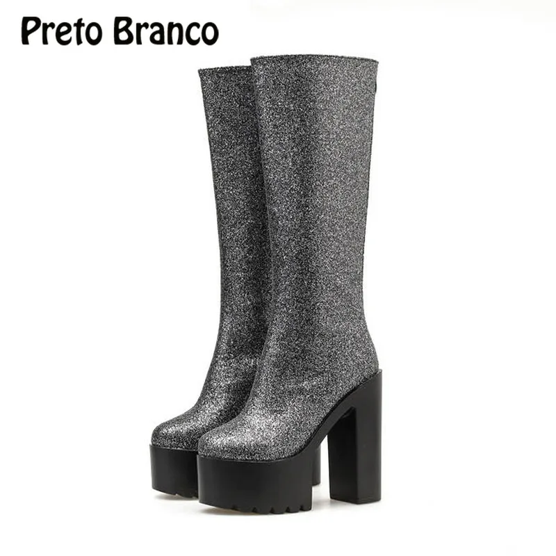 PRETO BRANCO/корейская версия новых моделей для подиума высокие сапоги на толстой
