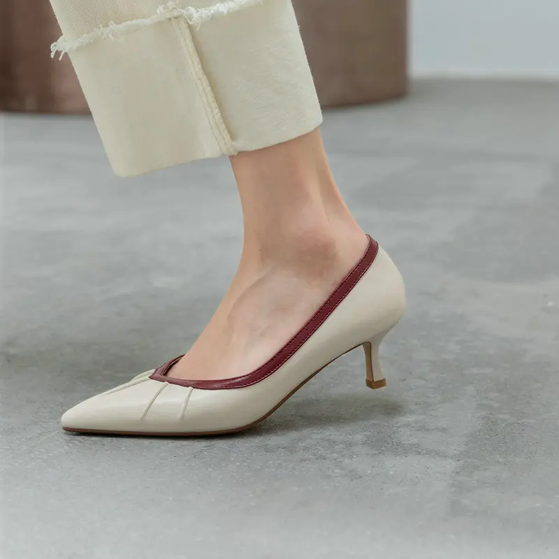 

Newest Genuine Leather High Heels Pumps 2021 Spring summer Women's Shoes Shallow Wedding Party Pointed Toe Shoes Woman Heels