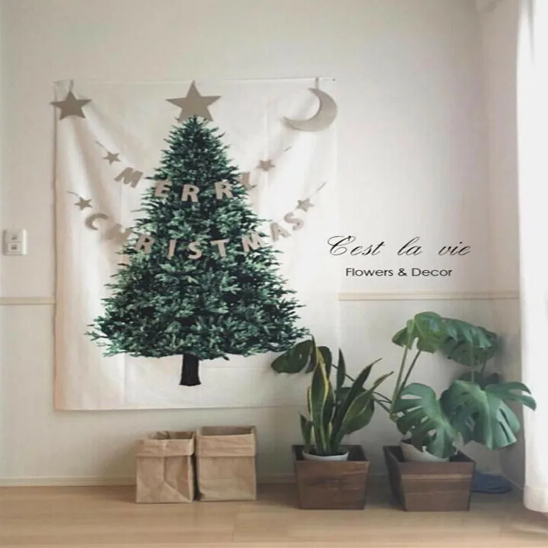 Винтажный настенный гобелен с рождественской елкой и цветочным принтом