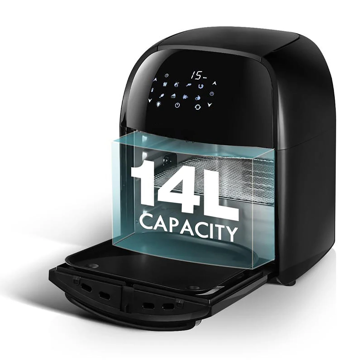 値段 14L 1800ワット空気フライヤーオーブントースターロティサリー脱水機カウンターオーブンledデジタルタッチスクリーン電気フライ