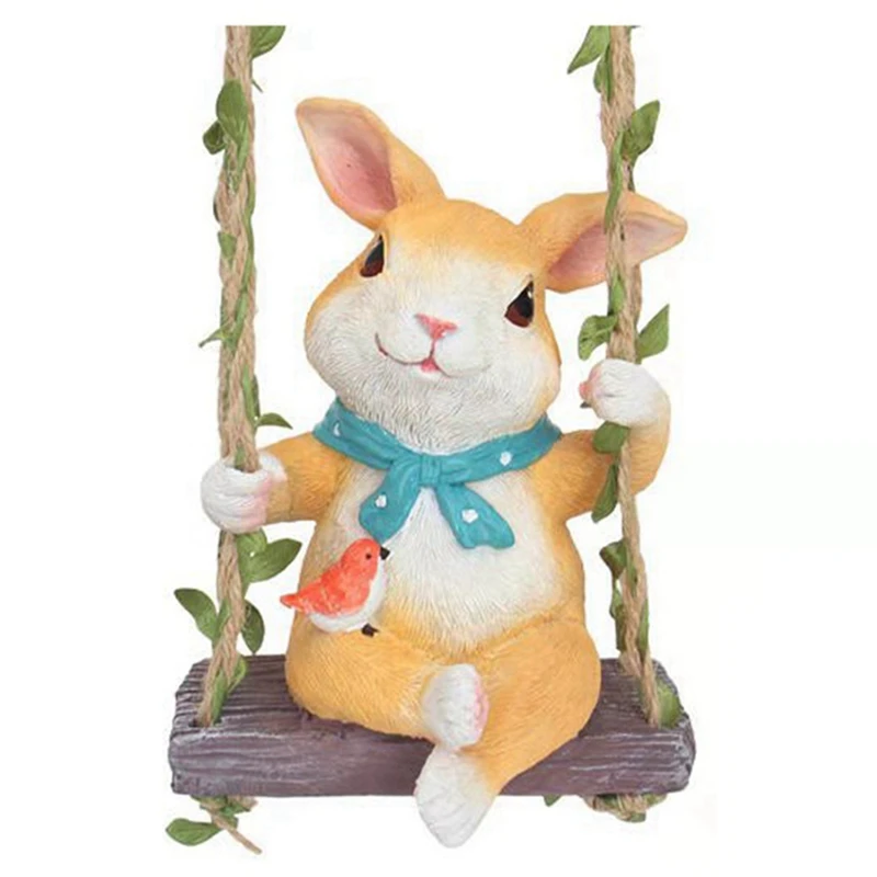 

Hanging Rabbit Statues Outdoor,Cute Funny Rabbit Animal Statues Figurines,Swing Bunny for Lawn Patio Yard Decor