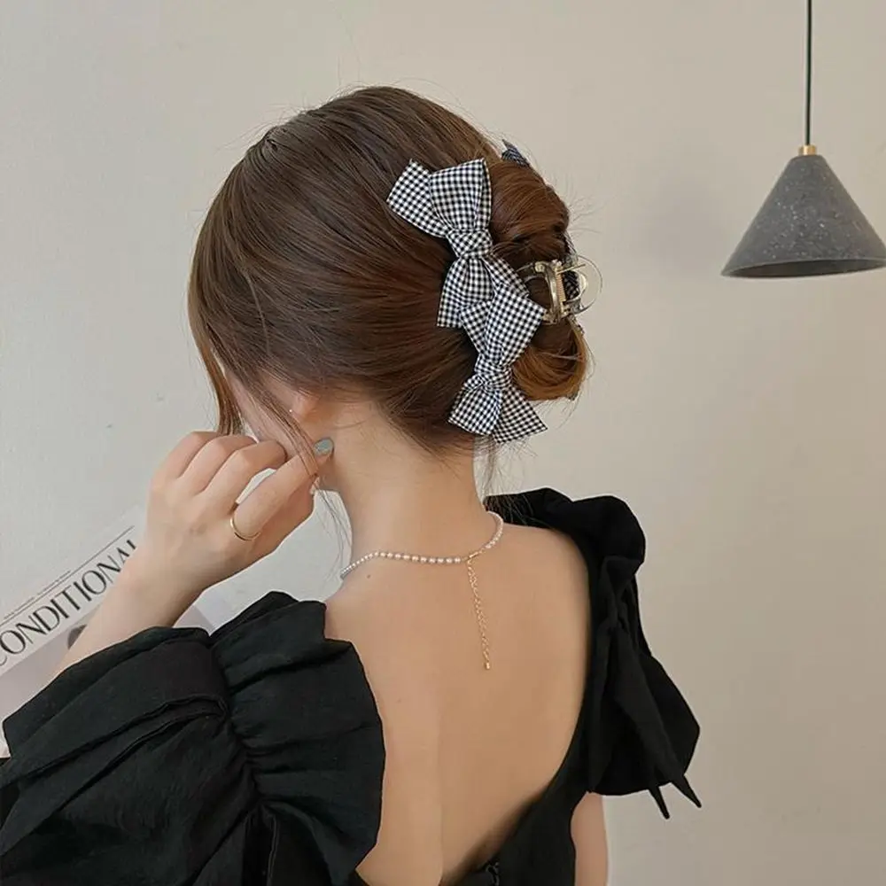 

Elegant Lattice Bow Hairpin Back Head Grabbing Clip Female Xia Wanghong 2021 New Korean Style Large Shark Clip Hair Accessories