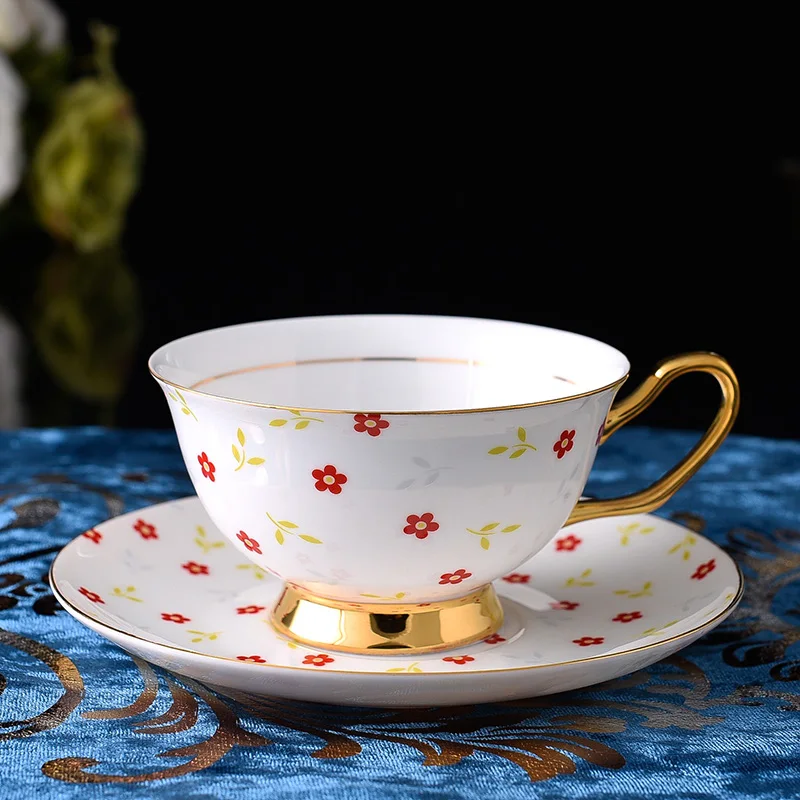 Juego de t&eacute; de lujo con dise&ntilde;o de flores, 15 piezas, calcoman&iacute;a dorada, China, juego de caf&eacute; para el t&eacute; de la tarde-5