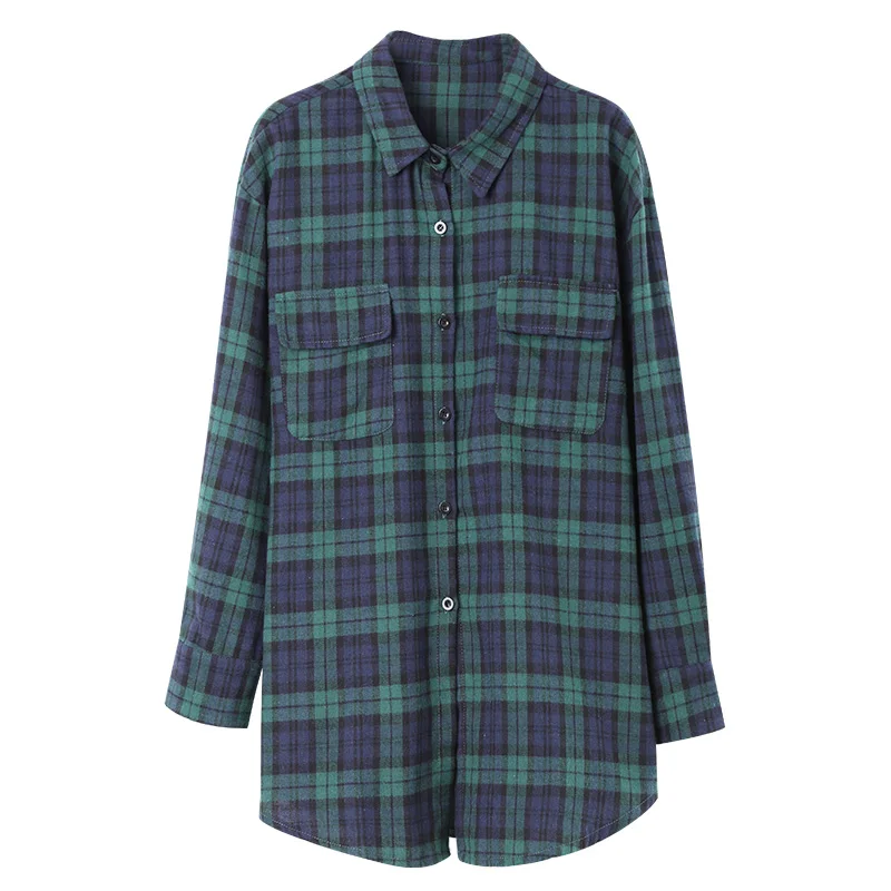 

DIMANAF 2021 Plus Size Women Blouse Shirts Cotton Plaid Print Long Sleeve Casual Spring Oversize Show Thin Loose Large Shirts
