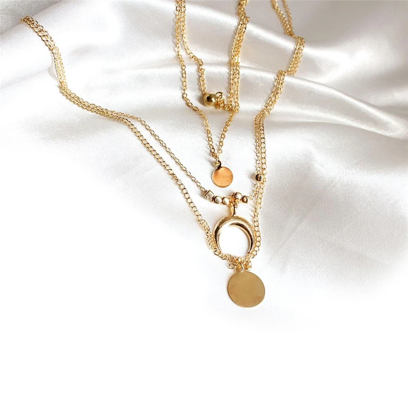2020 New Bohemian Multilayer Pendant Necklace For Women Charm Golden Moon Round Jewelry Accessories Ketting best friend necklace | Украшения