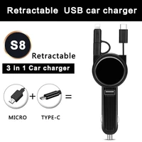 3 in 1 multifunctional telescopic type c micro usb car charger cable cord adapter with port connectors for cell phones custody