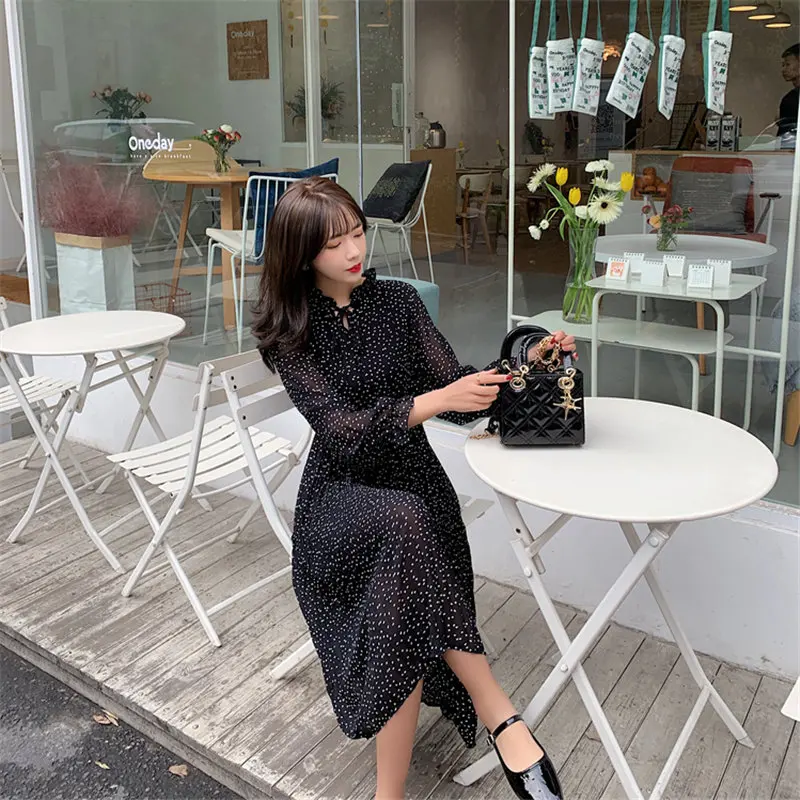 HziriP стильное шифоновое платье в горошек с оборками подходит ко всему нежное 2020