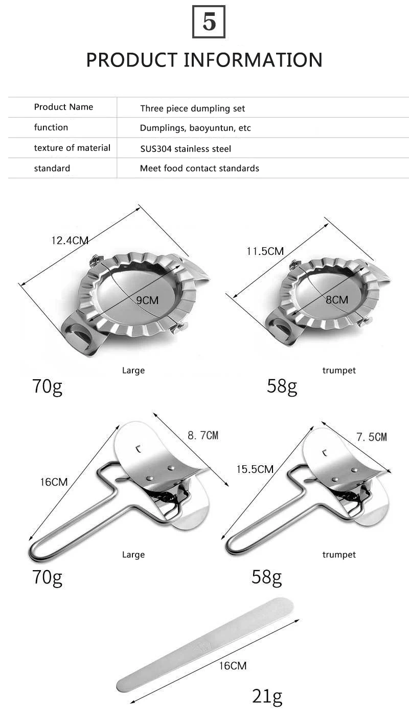 

Stainless Steel Dumpling Maker Tool Set Dumpling Skin Maker Pasta Cutter Press Mold and Stuffing Spoon Kitchen Accessories