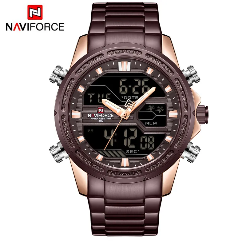 NA913803 without box NAVIFORCE часы Мужские лучший бренд класса люкс нержавеющая сталь спортивные водонепроницаемые мужские часы Цифровые кварцевые военные мужские наручные часы 9138 - Цвет: NA913803 without box
