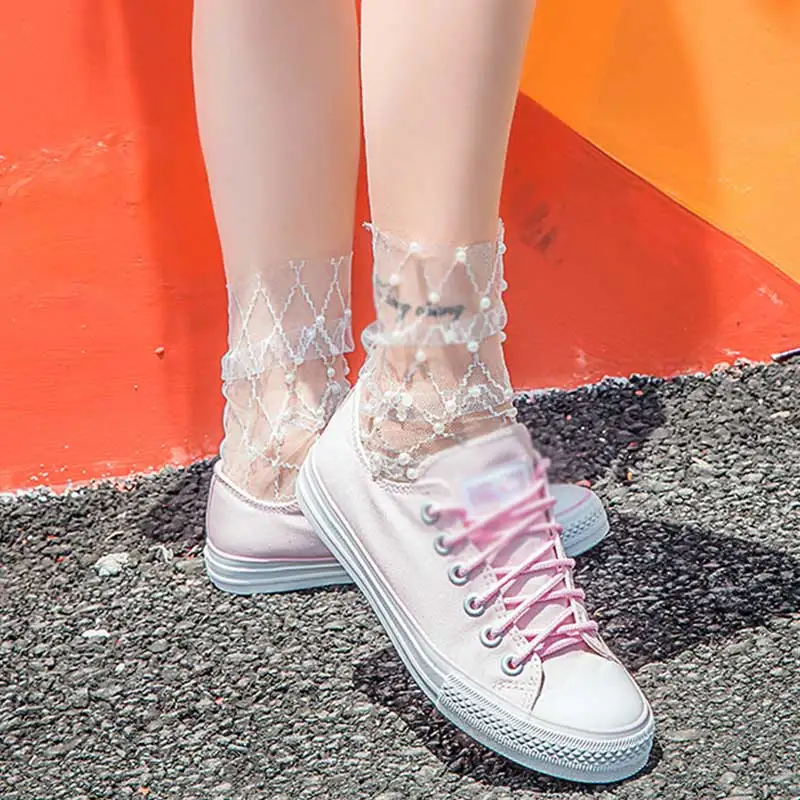 Летние красивые тюлевые носки в горошек для девочек дышащие прозрачные