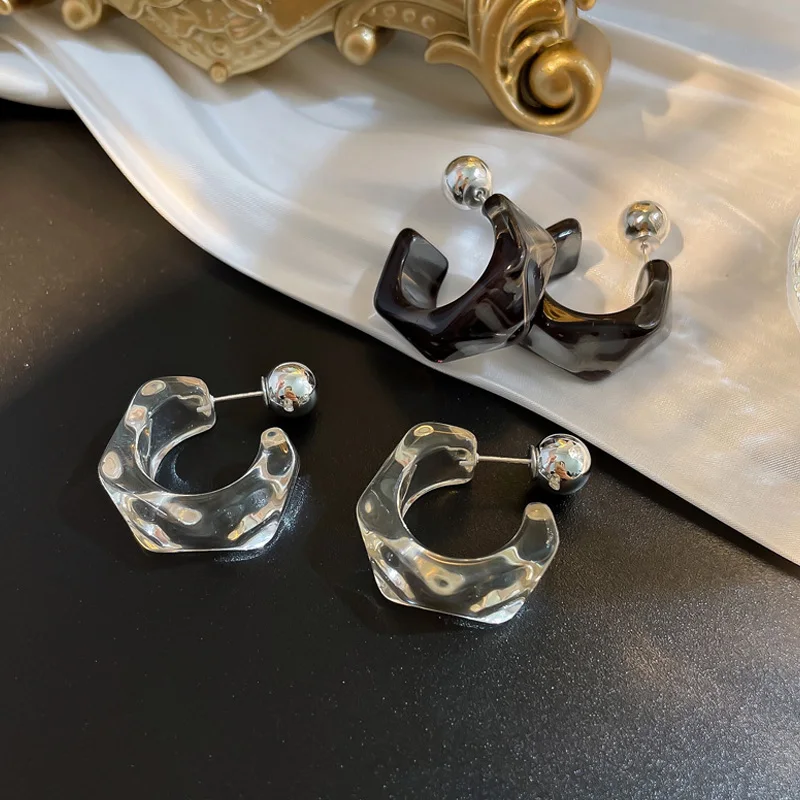 

Korean Retro Color Transparent Resin Cute Rhomboid Hoop Earrings For Woman Aesthetic Trendy Jewelry Chrismas Gift