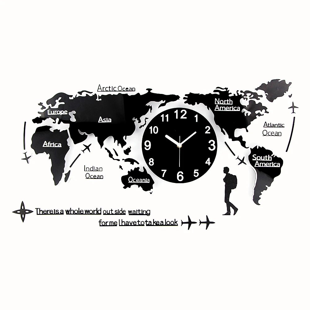 

World Map Wall Clock Modern Design DIY 3D Art Acrylic Wall Clocks Large Acrylic Sticker Watch Relogio De Parede Clocks Horloge