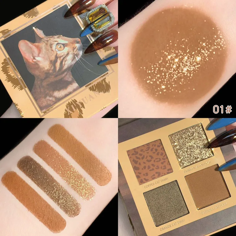 

Cat's diary, four color eye shadow, pearl light, light, natural, easy to color.