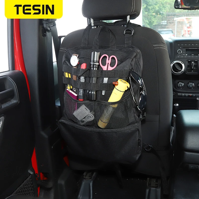Скидка Сумка для хранения TESIN на спинку сиденья автомобиля, карманный органайзер для Dodge RAM, для Jeep Wrangler TJ JK JL JT 1987-2021, автомобильные аксессуары