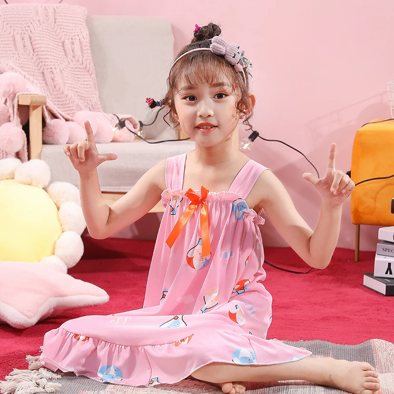 

New Kids Girls Nightgowns Thin Cotton Nightdress Summer Baby Clothes Sleepwear Big Girl Night Dress Sleepshirt Children Pajamas