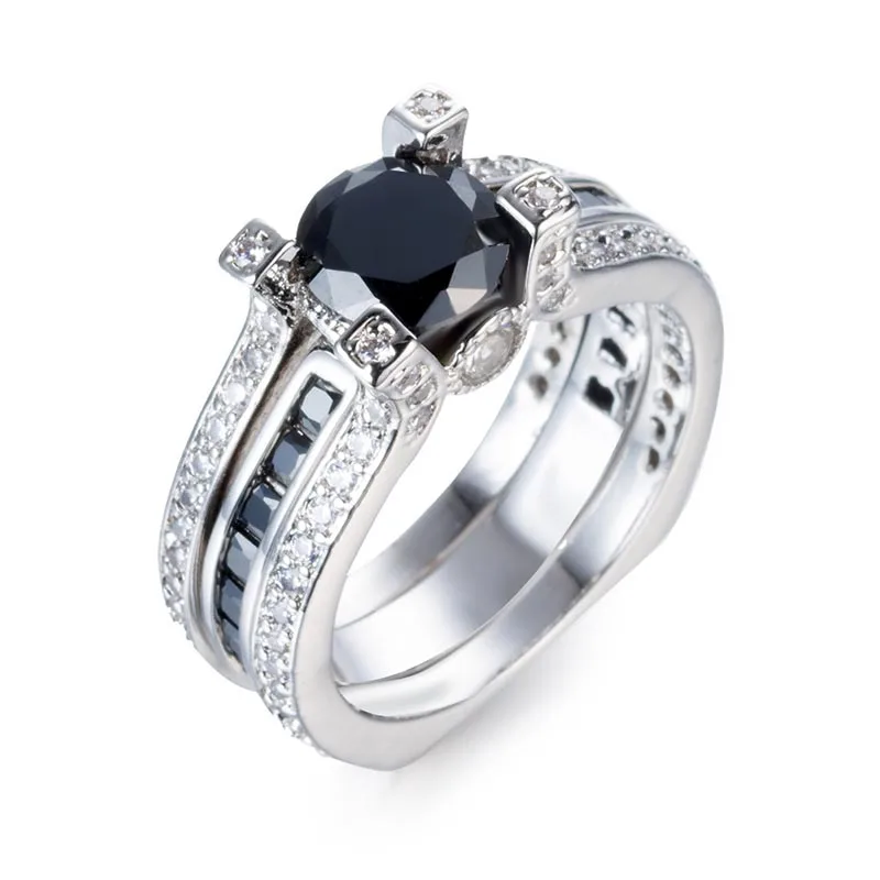 black Кольцо Bague Ringen из стерлингового серебра пробы с круглым драгоценным камнем Рубин Размер 5-10 Подарок на годовщину Женские аксессуары серебряные украшения - Цвет камня: black