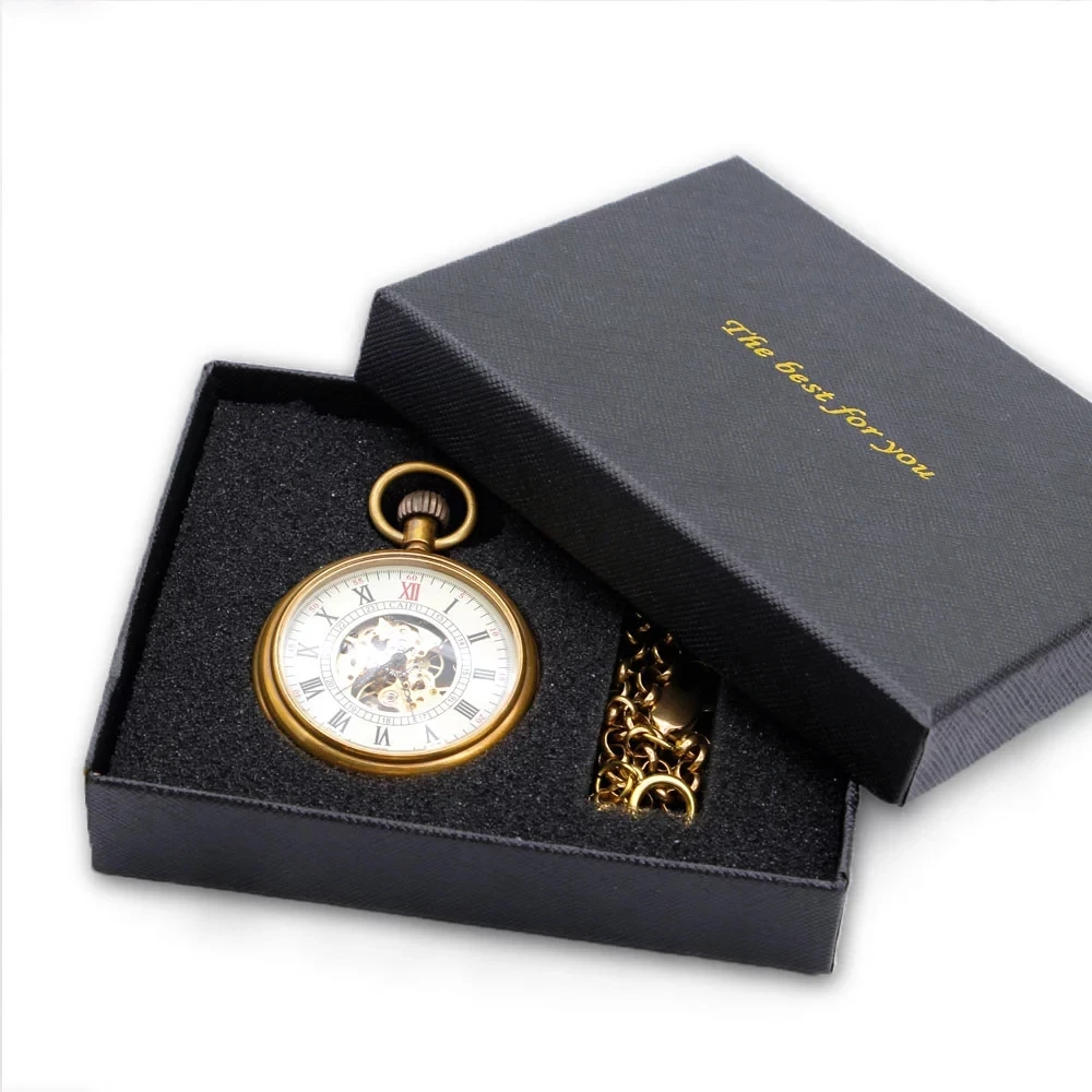Antique Vintage Luxury Mens Hand Wind High Quality Mechanical Pocket Watches with Chain Box PJX049