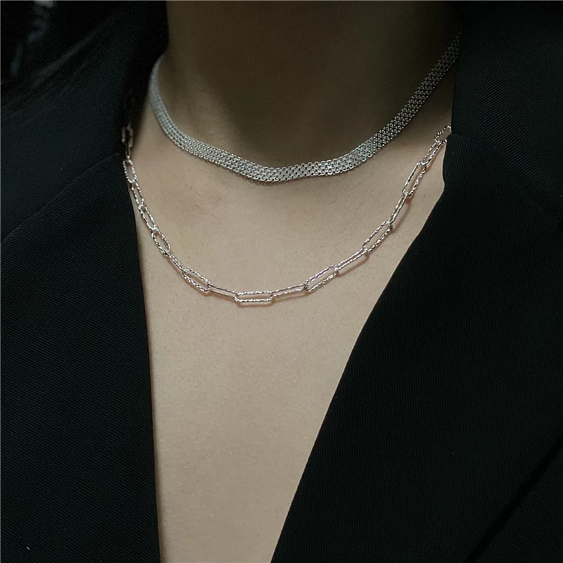 

925 Sterling Silver Necklace Chain Bracelet Jewelry Set S925 Shining Chain Bangle For Women Choker Girls Birthday Gift