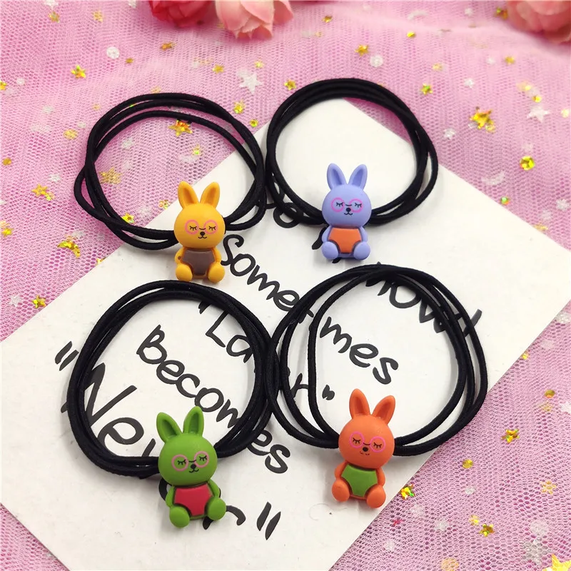 5 шт./лот черные эластичные резинки для волос с мультяшным Кроликом игрушки