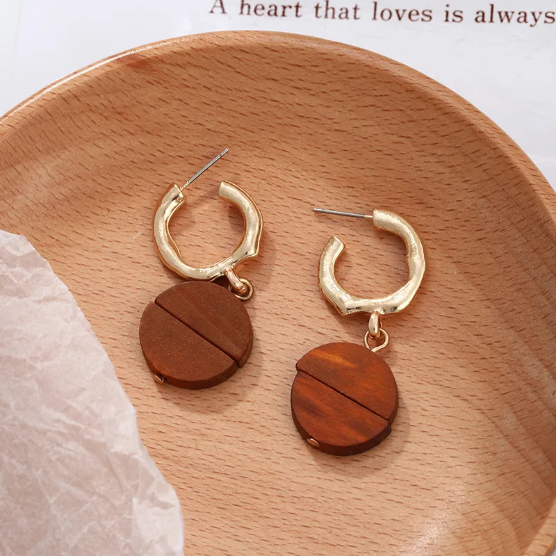 Cpop 2 вида цветов новые модные золотые деревянные серьги круглые серьги-подвески