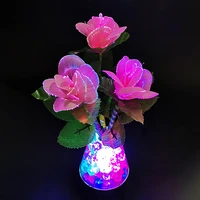 led seven color rose automatic color changing optic fiber flower night light fiber optic lamp table lamp small ornaments