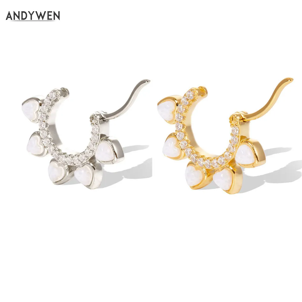 Женские серьги обручи ANDYWEN 925 пробы серебристого цвета с фианитами и круглыми
