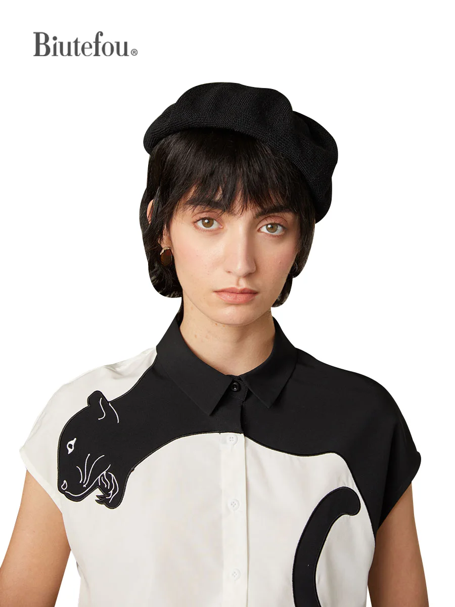 2023 Summer Women Leopard Print Design Short Sleeve Stitching Shirt