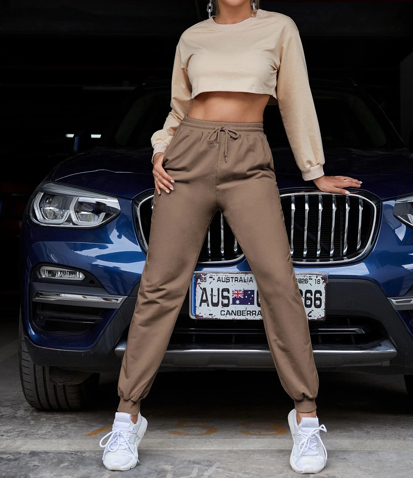 

2021 new fashion high waisted Harlem pants in style casual elastic lace up solid color casual pants sportswear women's Leggings