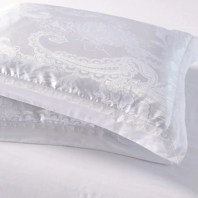 

Sateen Cotton Jacquard Duvet Cover Set White Paisley Damask Luxury Bedding set Duvet Cover Bed Sheet and 2 Pillowcases