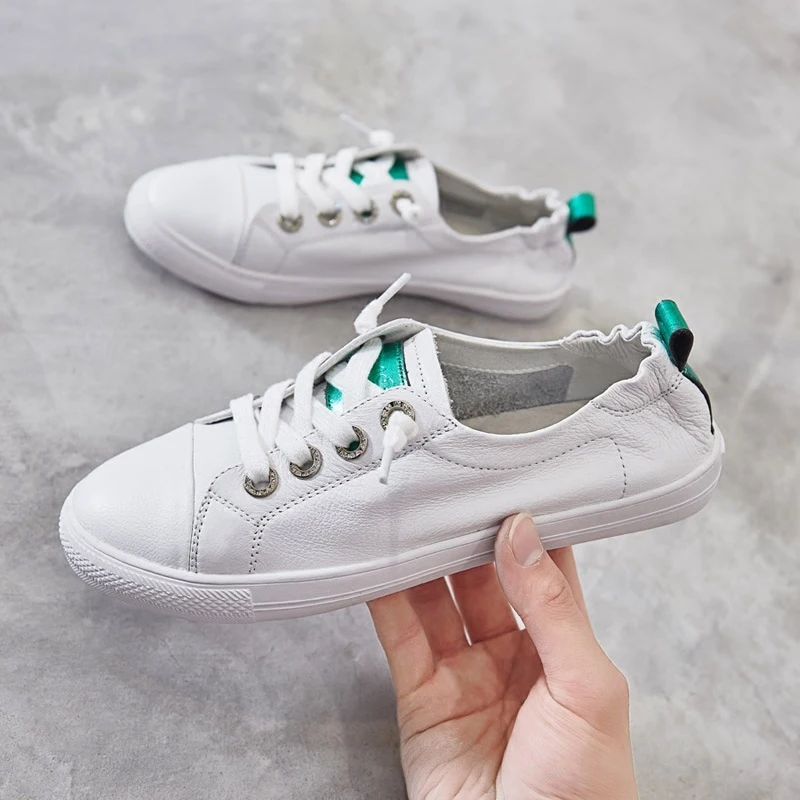 Woman Flats Genuine Leather Casual Shoes Sneakers Fashionable Comfy Female Shoes Trainers Flat White Shoes for Women Sneaker