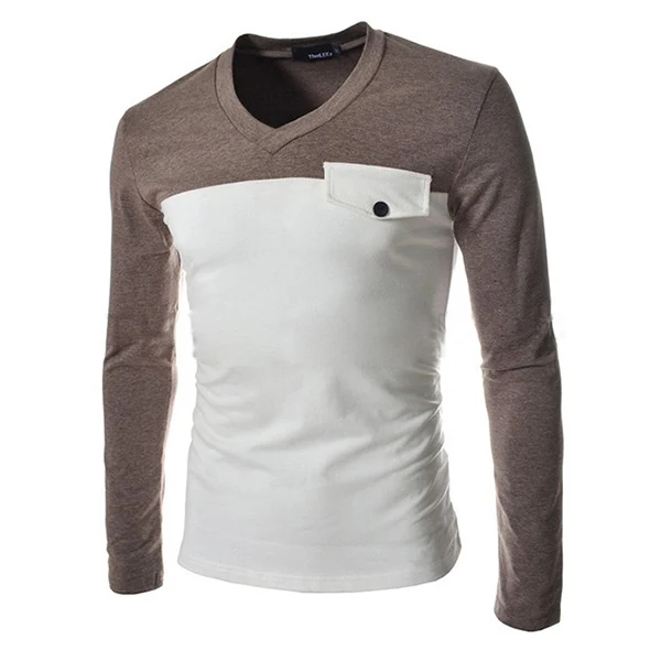 2017 новая мужская футболка с длинными рукавами нагрудный поддельный карман
