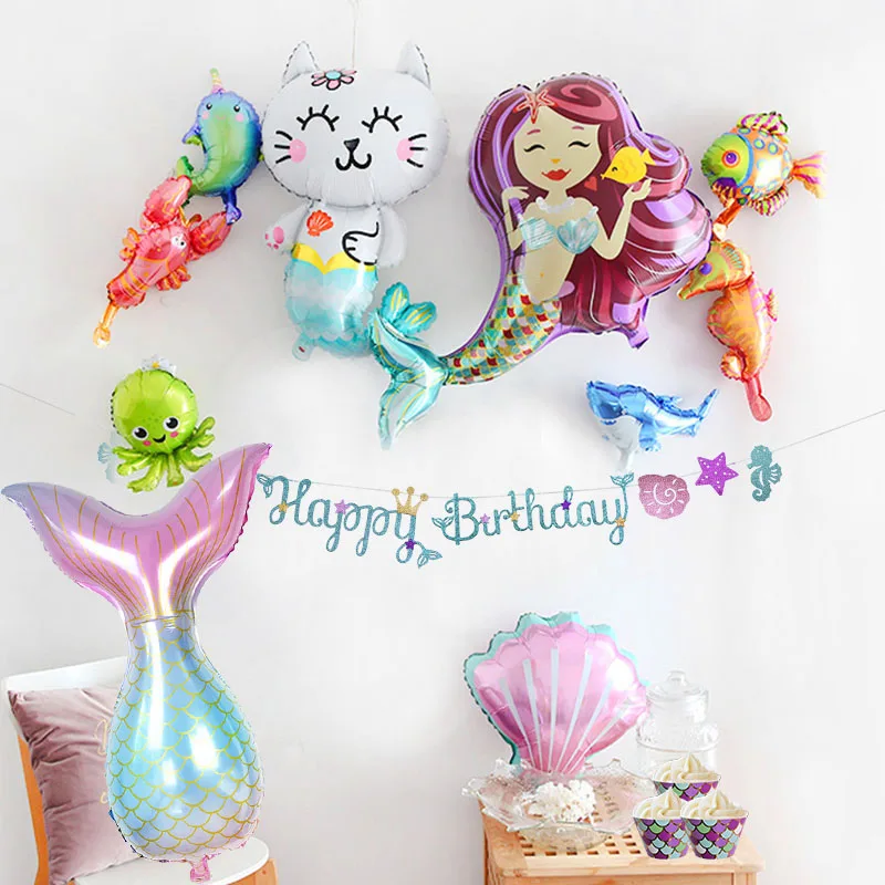 

Mermaid Tail Balloons and 32inch Number Foil Balloon Kids Birthday Party Decorations Baby Shower Marmaid Shell Helium Globos