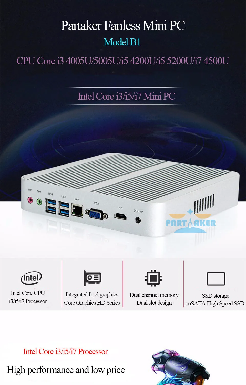 Безвентиляторный 4K HTPC ТВ коробка Nuc компьютер Barebone мини ПК I5 4200u с Intel Core i5 4200U Макс 16 Гб ram 512 г SSD 1 ТБ HDD Windows 10