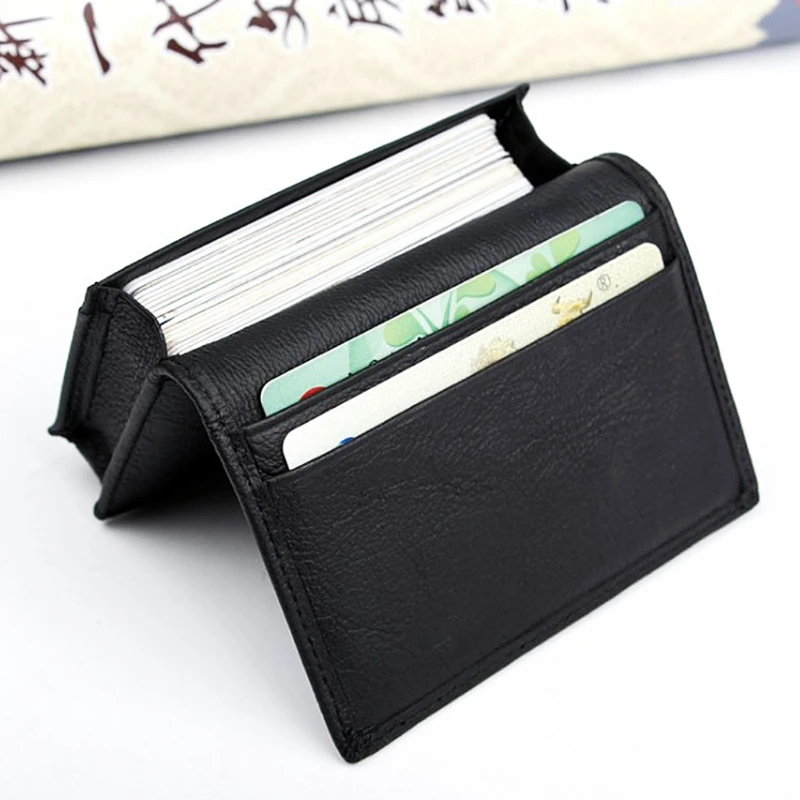 

Мужской черный кожаный Расширяемый держатель для кредитных карт, удостоверения личности, бумажник, чехол N7MF