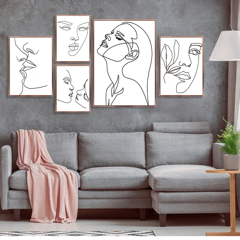 Картина на холсте для стены печатные картины минималистичные линии рисования