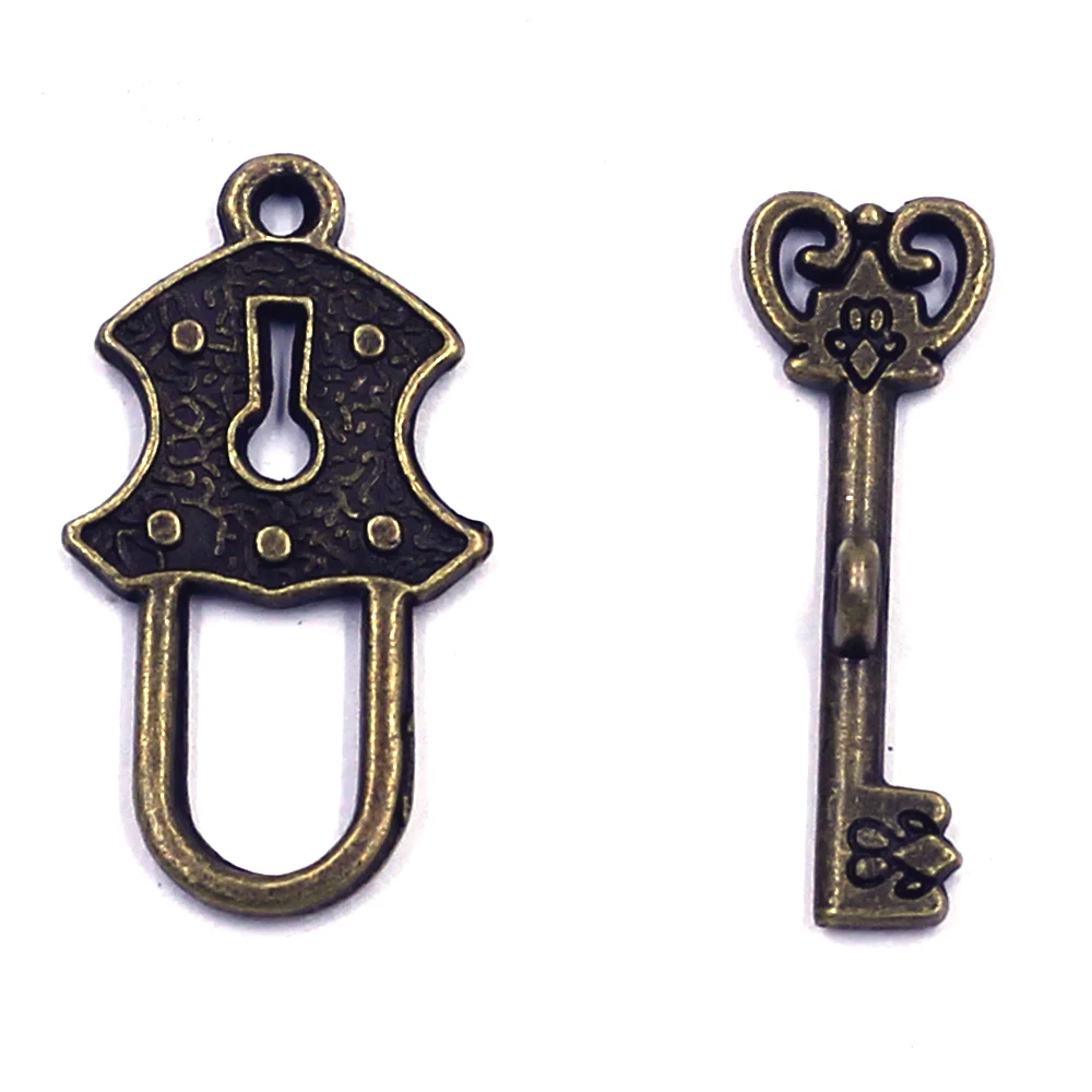 

10Sets Toggle Clasps Lock And Key Bronze Tone Metal Alloy Classic For Charm Bracelets Jewelry DIY Findings 24x13mm