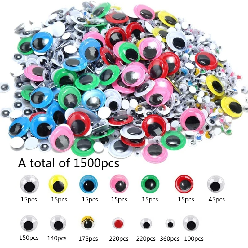 

1500 pcs Colorful Gooly Eyes Durable Wiggle Eyes Durable Sticker Eyes for Dolls and Puppies for Decoration Use H055