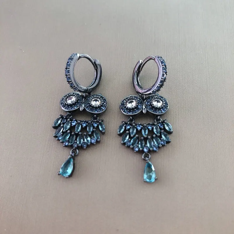 

Bilincolor Fashion Blue Vintage Cute CZ Owl Earrings for Women