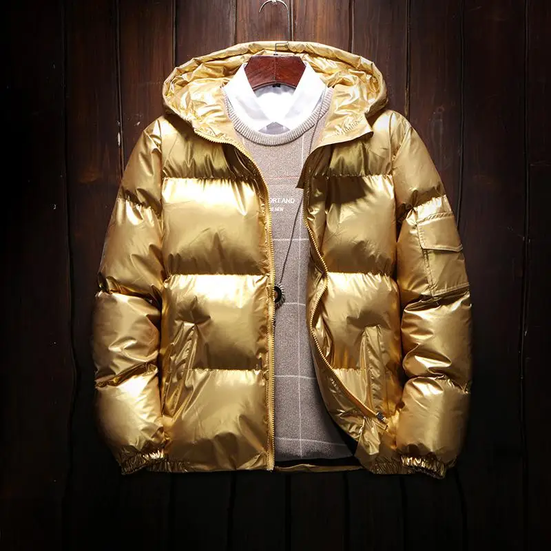 Men's Streetwear Oversize Bright Gold Silver Parkas Men Thicken Warm Winter Jackets Coat Male Windbreaker Parka Men Clothes - Цвет: Gold Parka Men