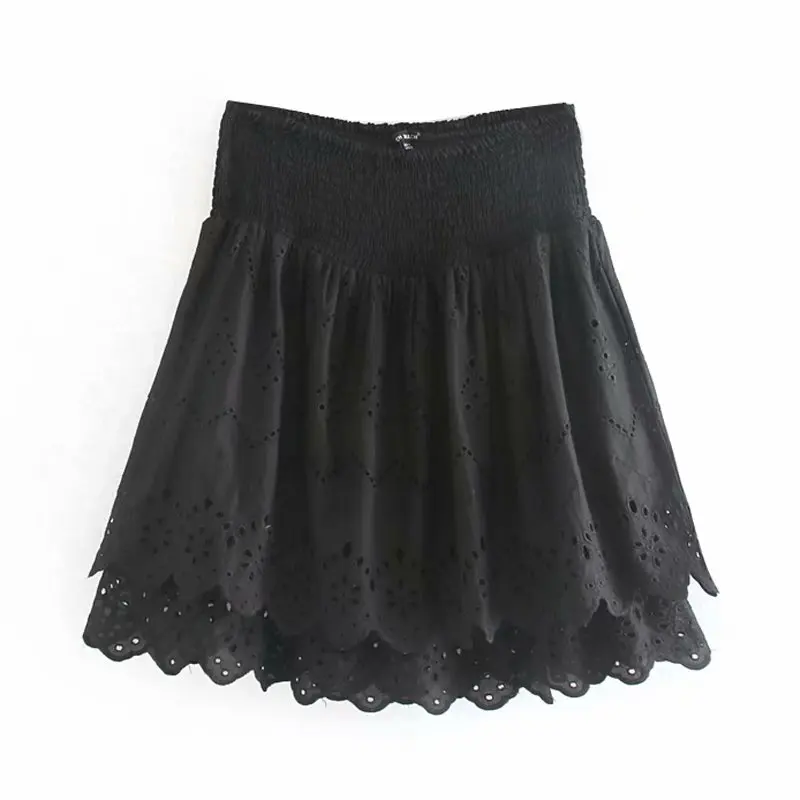 

Women Two Piece Outfits New Style Fashion Wild Temperament Hollow Bottoming Shirt + High Waist Elastic Hollow Skirt Suit