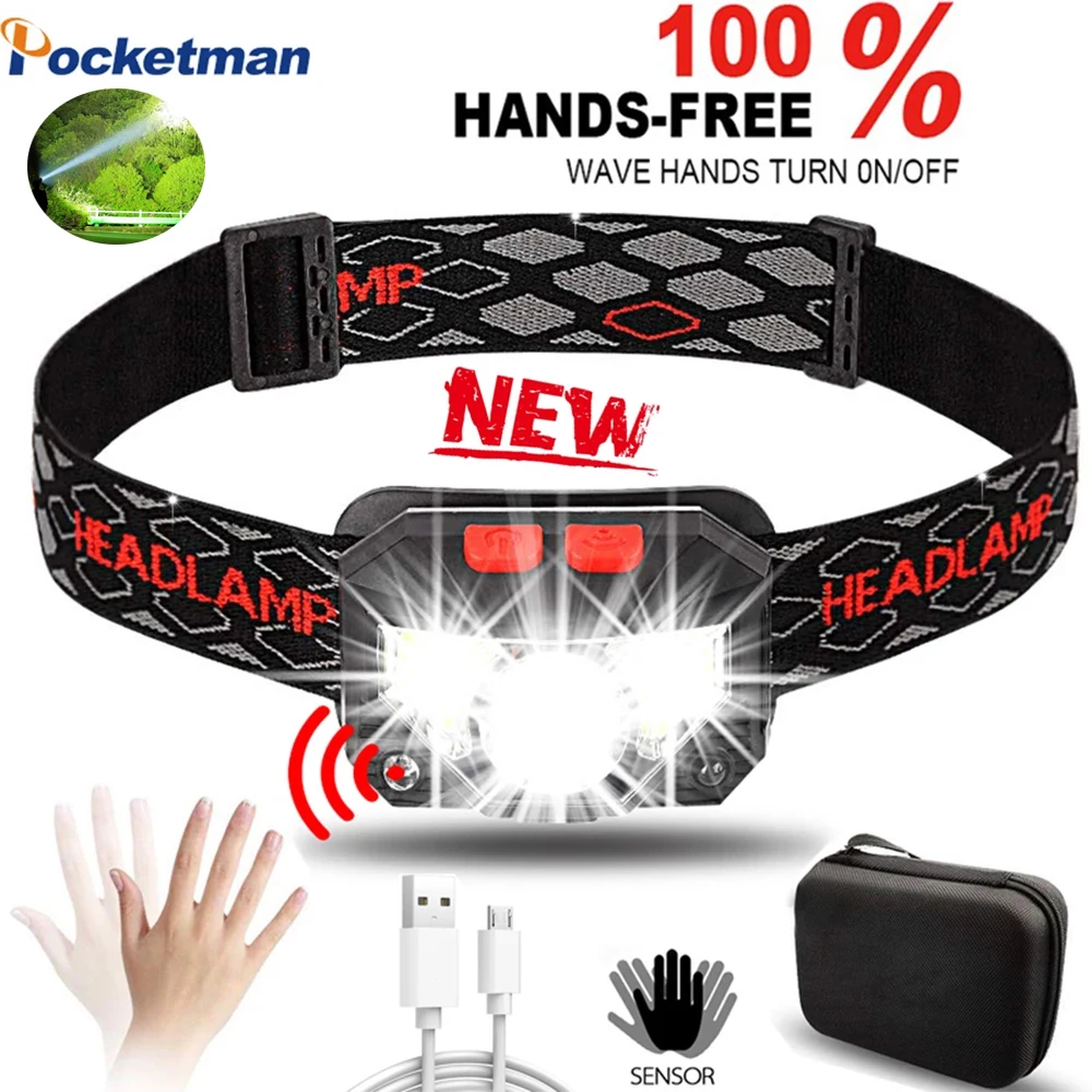 

Самый яркий светодиодный налобсветильник фонарь с датчиком и встроенным аккумулятором, налобсветильник фонарь с USB-зарядкой, налобный фона...