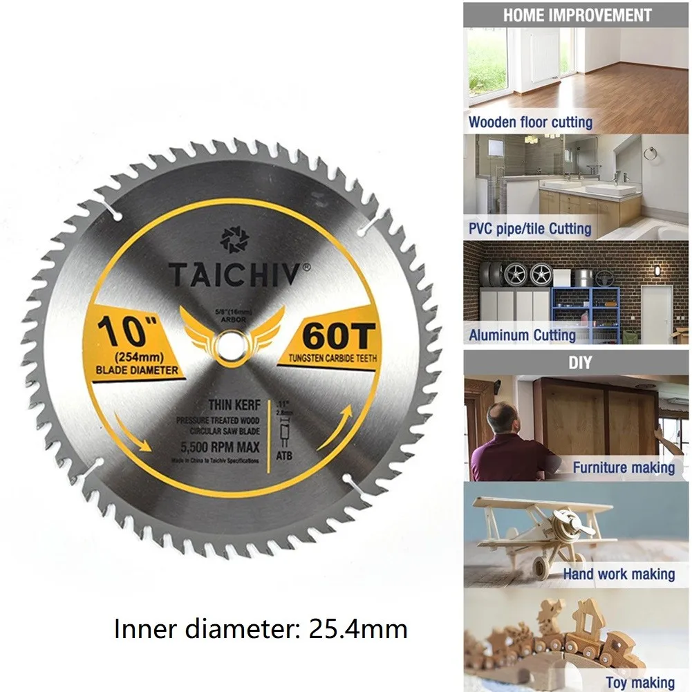 

1PC 10Inch Saw Blade 254mm 60Teeth 20mm Bore Circular Saw Blade Disc Cutter Metal Plastic For Wood Plastic Cutting