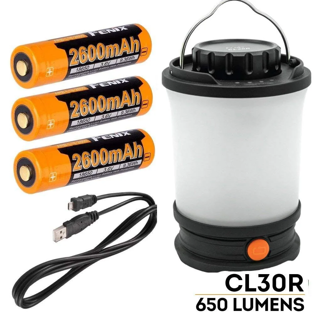 Fenix CL30R 650 люмен USB Перезаряжаемый фонарь для кемпинга/светильник с 3X2600 мАч 18650